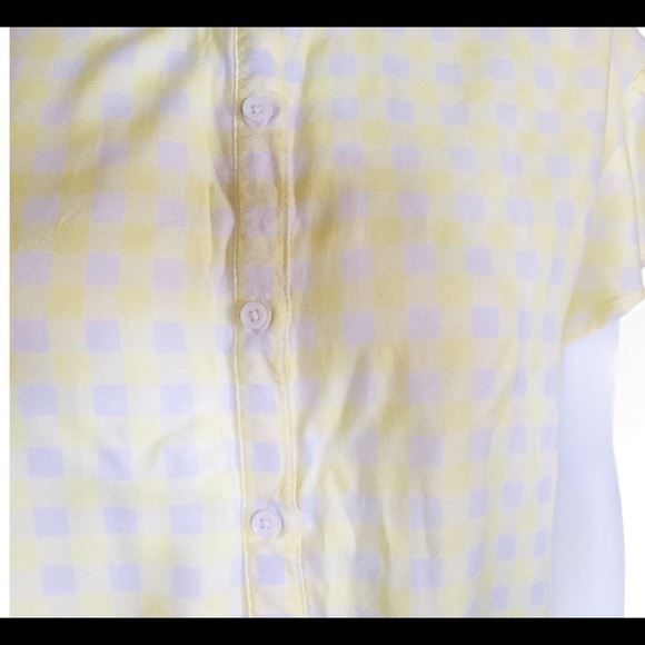 GEORGE Gingham Plaid Ruffle Blouse With Tie Front & Cap Sleeves Yellow Sz Large - Picture 8 of 13